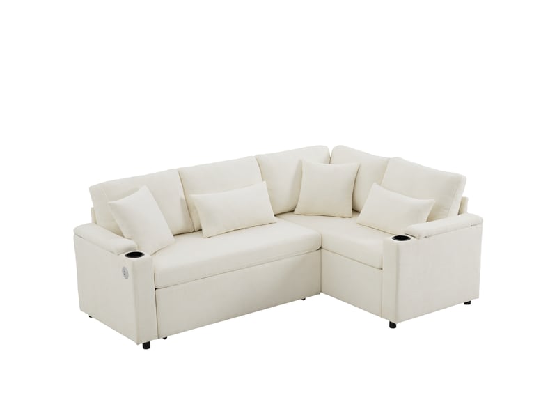 Canapé d'angle convertible 4 places en tissu chenille beige N653P9823A - Conforama B