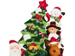 Sapin lumineux led en céramique motif renne et père noël h. 32 cm