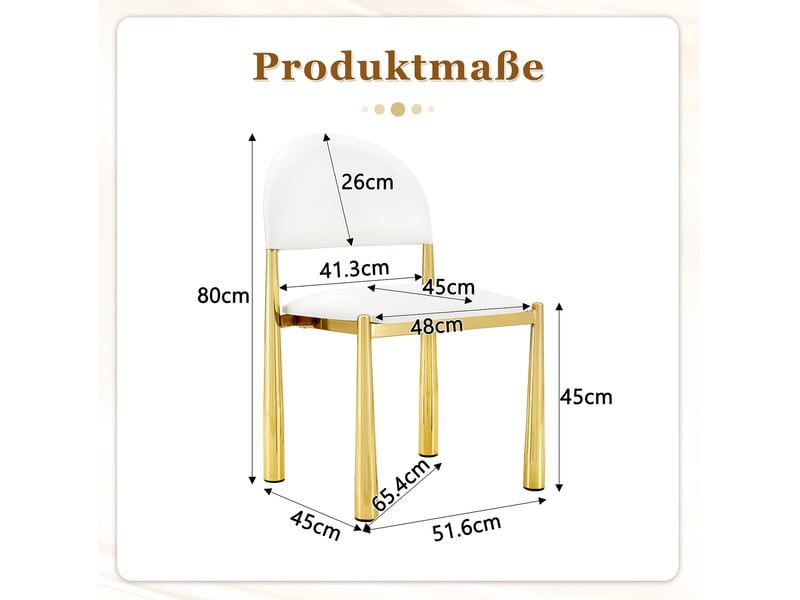  Lot de 2 chaises de salle à manger blanches avec dossier semi-circulaire, revêtement en polyuréthane, pieds en métal  - Conforama C