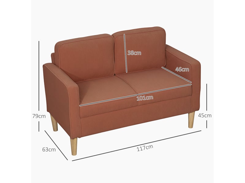  Canapé 2 places 117 x 63 x 79 cm orange polyester côtelé, rangement caché et coussins amovibles  - Conforama C