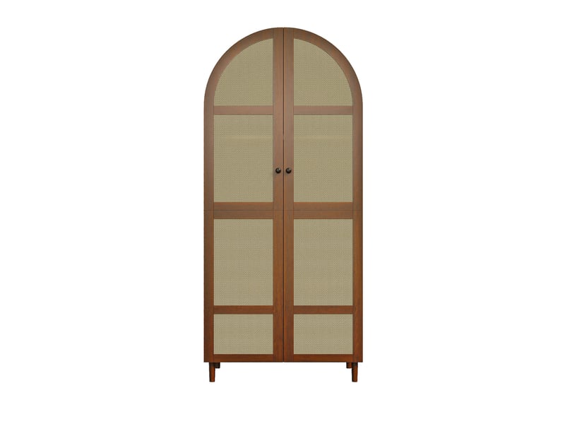  Armoire tcqpz 80 x 50 x 179 cm avec portes cintrées, penderie, étagères et tiroirs, panneaux de particules mdf et rotin, finition noyer  - Conforama A
