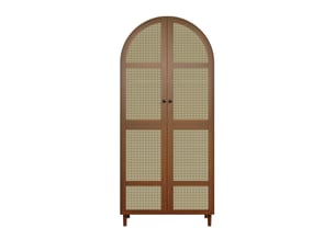 Armoire tcqpz 80 x 50 x 179 cm avec portes cintrées, penderie, étagères et tiroirs, panneaux de particules mdf et rotin, finition noyer