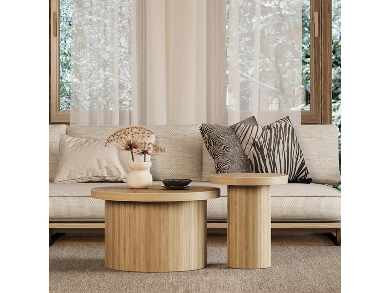  Table basse ronde en bois - double table - 66 cm de diamètre - 40 cm de hauteur - naturel - mdf - table d'appoint 40x40x46cm - Conforama W