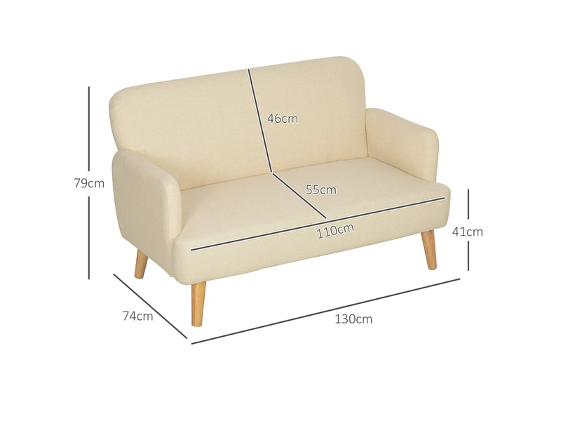  Canapé 2 places ulevr en velours blanc crème 130 x 74 x 79 cm, assise rembourrée 21 cm, pieds en bois  - Conforama C