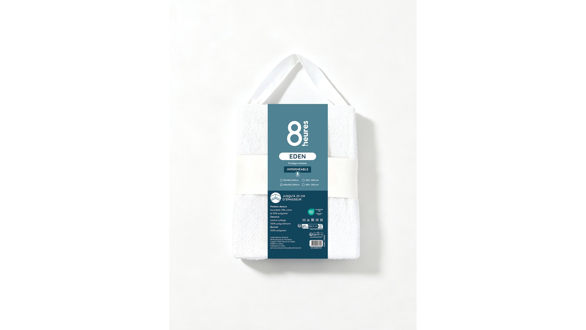 8 HEURES Protège matelas 140x190 cm EDEN blanc Conforama