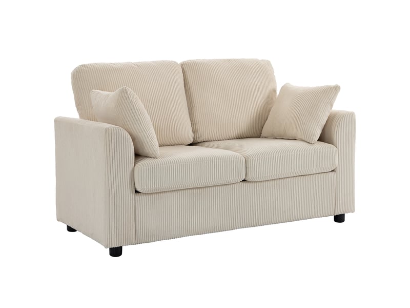  Canapé 2 places en velours côtelé, canapé de salon 144 cm avec assise large rembourrée, beige, 2 oreillers  - Conforama B