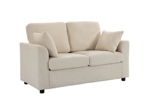 Canapé 2 places en velours côtelé, canapé de salon 144 cm avec assise large rembourrée, beige, 2 oreillers
