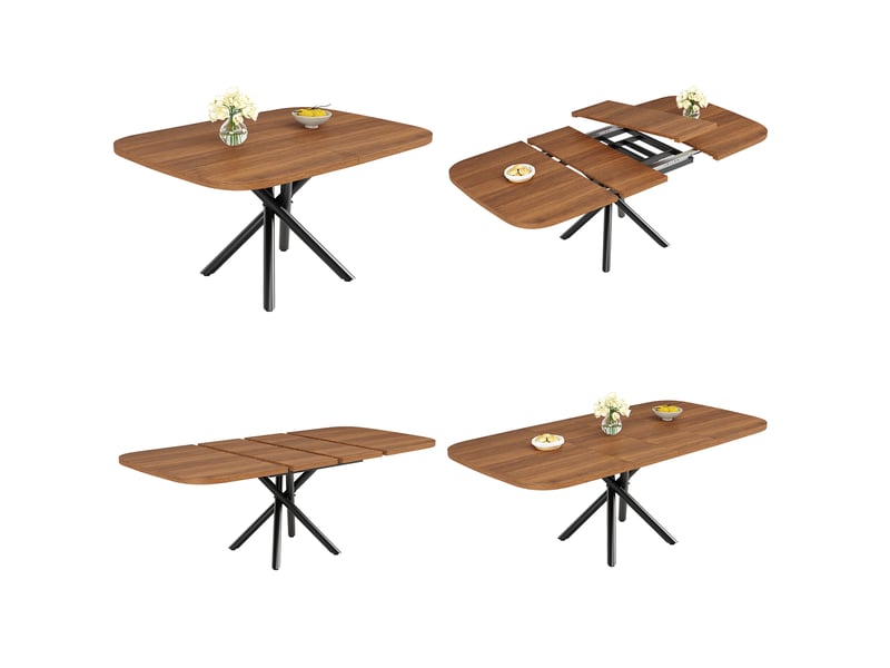 Table de cuisine extensible 115-155-195x115x75cm pour 4 à 8 personnes, piètement métallique en x robuste et hauteur des pieds réglable, chêne evarich - Conforama A