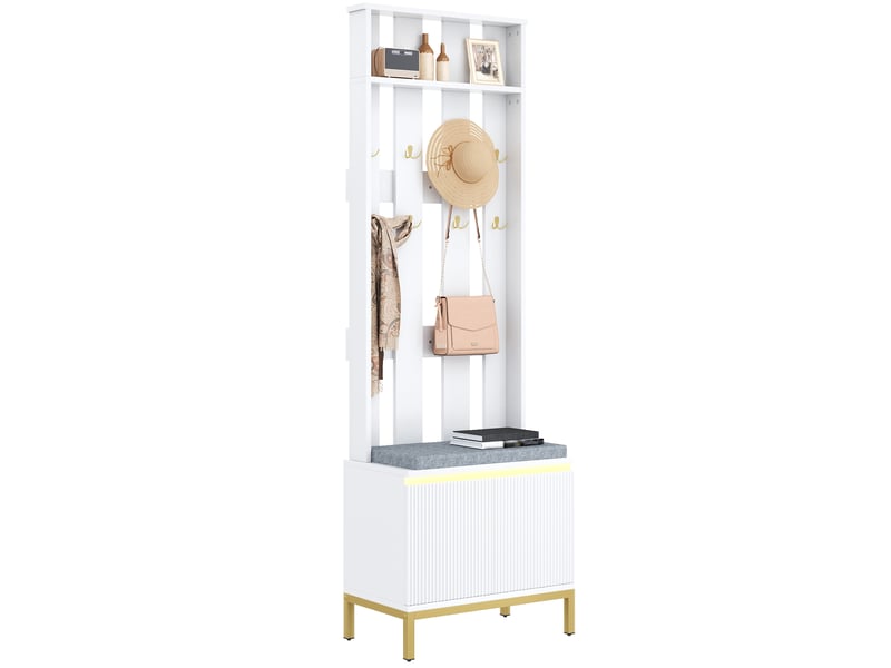 Vestiaire d’entrée avec banc, chaussures et led 60x35,5x191,5 cm blanc - Conforama A