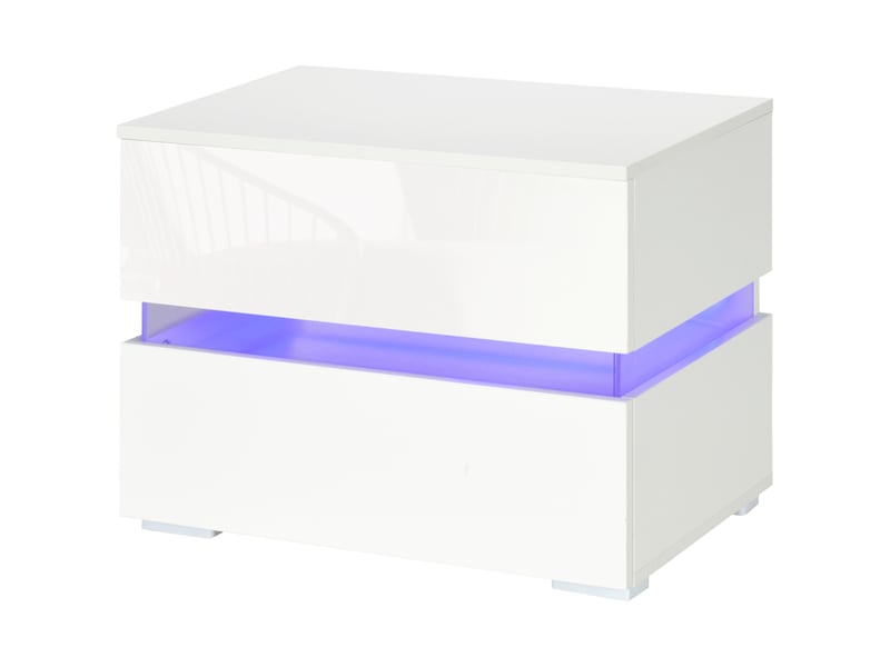  Table de chevet avec éclairage led rgb intégré, 2 tiroirs, 4 modes d'éclairage et 16 couleurs, en aggloméré, 60 x 39 x 47 cm, blanche  - Conforama B