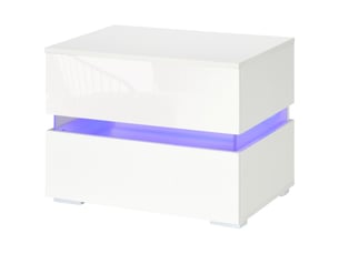 Table de chevet avec éclairage led rgb intégré, 2 tiroirs, 4 modes d'éclairage et 16 couleurs, en aggloméré, 60 x 39 x 47 cm, blanche