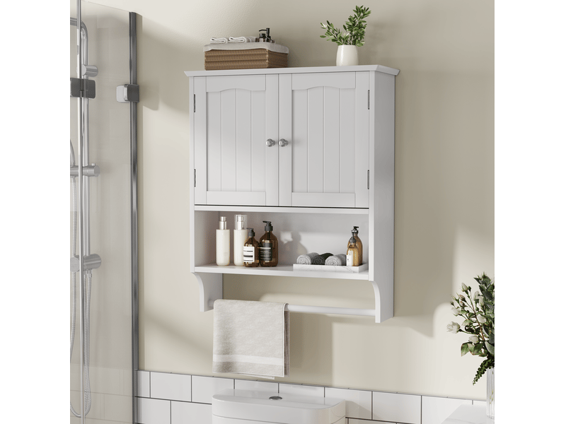  Meuble de salle de bain mural 56,8 x 19 x 70 cm blanc en mdf, rangement avec étagères réglables  - Conforama D