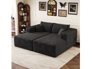 Canapé modulaire 180x151x58cm, meuble de salon, esthétique soignée, revêtement velours côtelé et tissu côtelé, noir