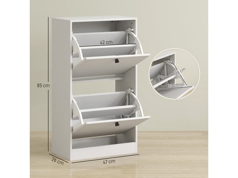 Meuble à chaussures avec 2 tiroirs abattants et étagères réglables pour couloirs et petits espaces 47x26x85 cm blanc marbré  - Conforama C