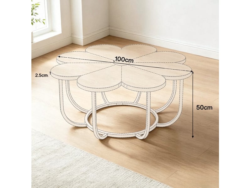  Table basse ronde 100x100x50 cm – noir et marron – plateau floral et piètement en métal courbé pour salon  - Conforama C