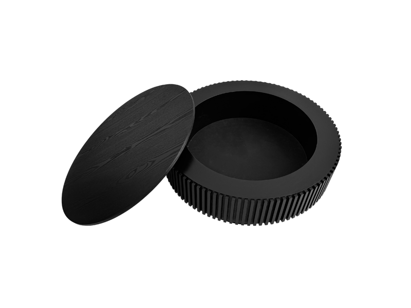  Table basse ronde 75 cm avec rangement en bois veneer noir, design moderne pour salon, chambre ou bureau  - Conforama A