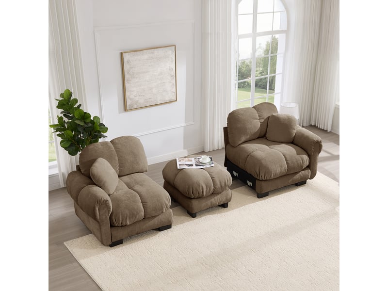 Canapé d'angle 2 places 190 cm canapé modulable en chenille avec 1 pouf mobile, design matelassé, coussins épais, dossier ergonomique, burn Bliss Lite - Conforama D