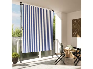 Store enrouleur, store roulant d'extérieur bleu et blanc 150x270 cm tissu acier cf47427