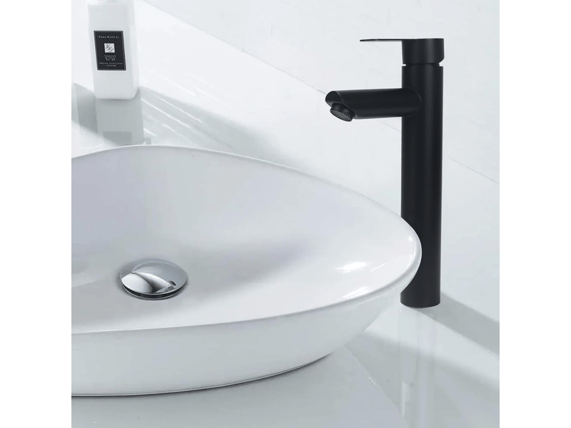  Robinet de salle de bain chaud et froid, robinet de lavabo, acier inoxydable, noir, bec droit haut, tube de 60 cm ZPB502366J - Conforama B