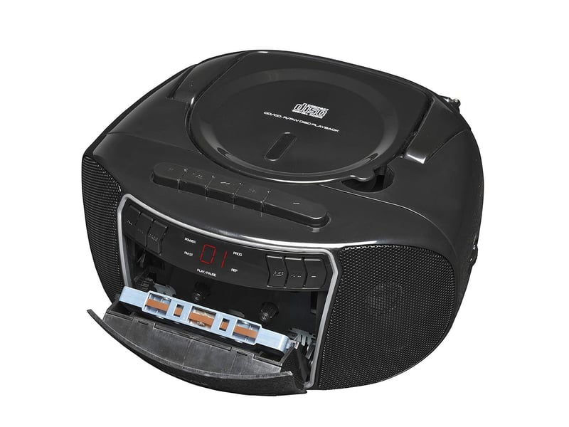  Denver electronics tcp-40 lecteur cd casette portable, noir 2w rms, radio fm, noir lcd 3,5 mm  - Conforama C