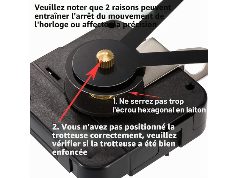  Mécanisme d'horloge de rechange à couple élevé – horloge à monter soi-même – longueur d'axe 15 mm – aiguilles de 23 cm – mécanisme d'horloge – noir  - Conforama C