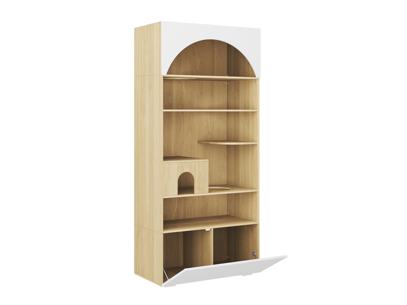  Armoire pour félins 90 x 50 x 202 cm blanche décor bois, panneau de particules, escalade et rangement  - Conforama D