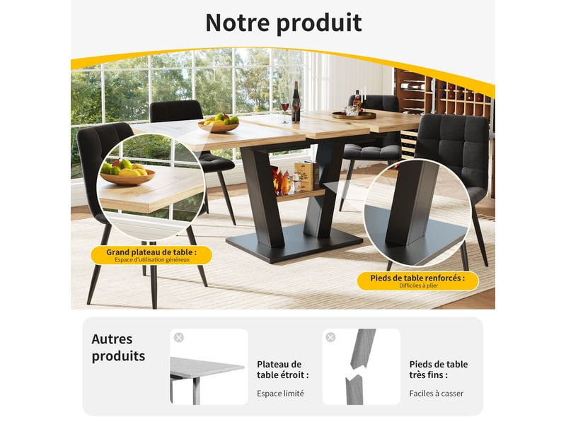  Table à manger extensible noir et naturel, 4 places, rangement, fermeture douce, confort, solide, robuste - mdf - 118-157x70cm  - Conforama C