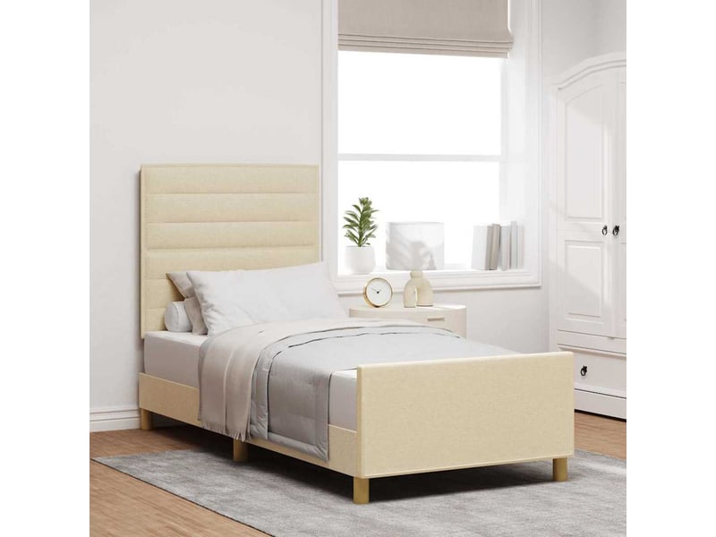  Lit adulte, lit simple, cadre de lit avec tête de lit crème 90x200cm tissu cf2604  - Conforama B