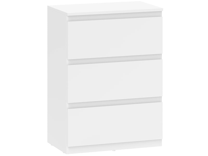  Commode blanche à 3 tiroirs sans poignées, 55 x 34 x 75 cm, finition mélaminée  - Conforama A
