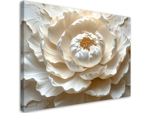 Tableau moderne, pivoine blanche en composition en relief 45x30