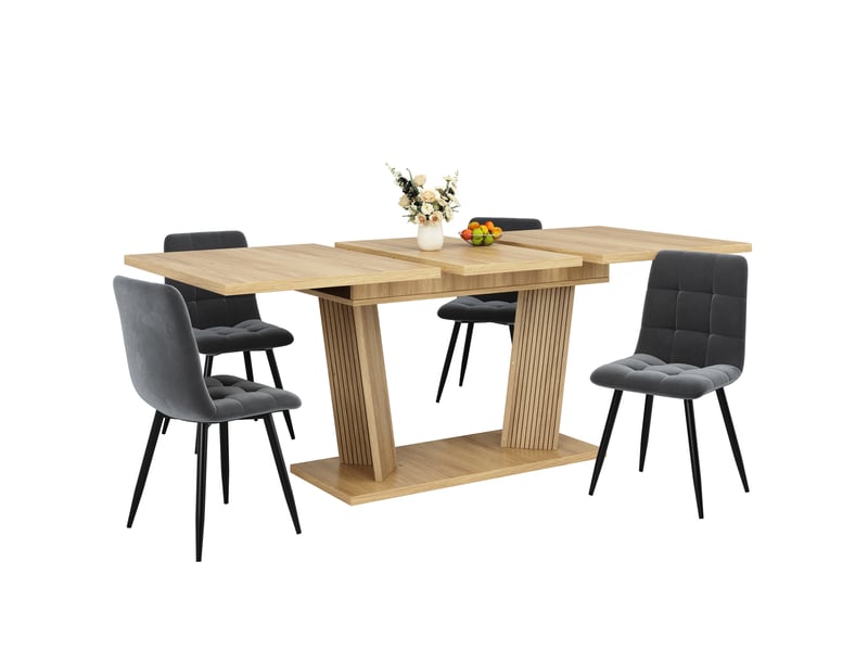  Table à manger extensible 120160 cm pour 6 personnes, table de cuisine moderne avec pieds doubles rainurés, structure stable et design effet bois naturel  - Conforama A