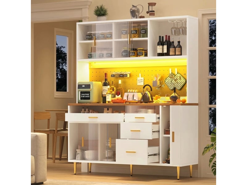 Armoire haute de salon et meuble de rangement cuisine avec led blanc - Conforama D