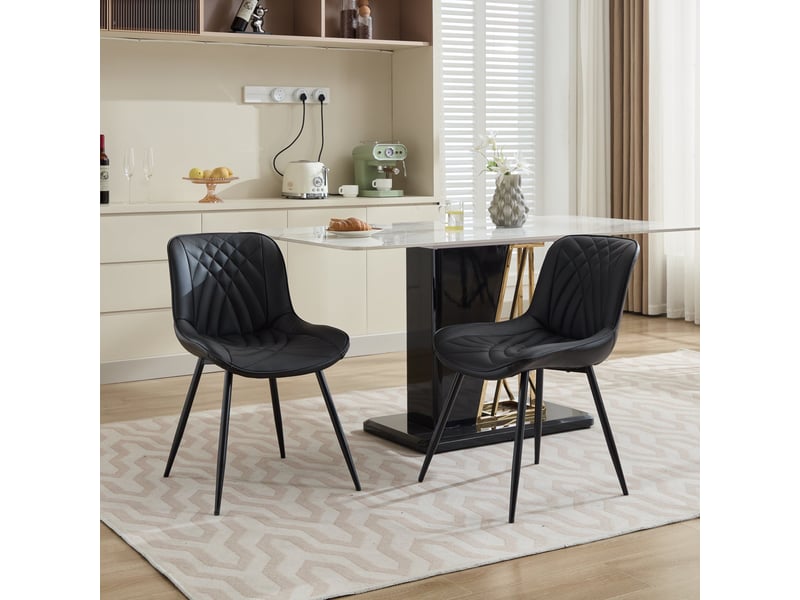  Lot de 2 chaises de salle à manger - 50x47x77cm - chaises capitonnées en tissu rembourré pieds métal noir - noir  - Conforama C