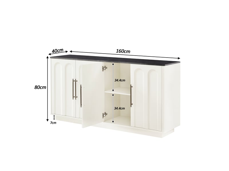  Buffet 4 portes à fermeture douce avec rangement pour salon en mdf 160×40×80 cm blanc et noir  - Conforama E