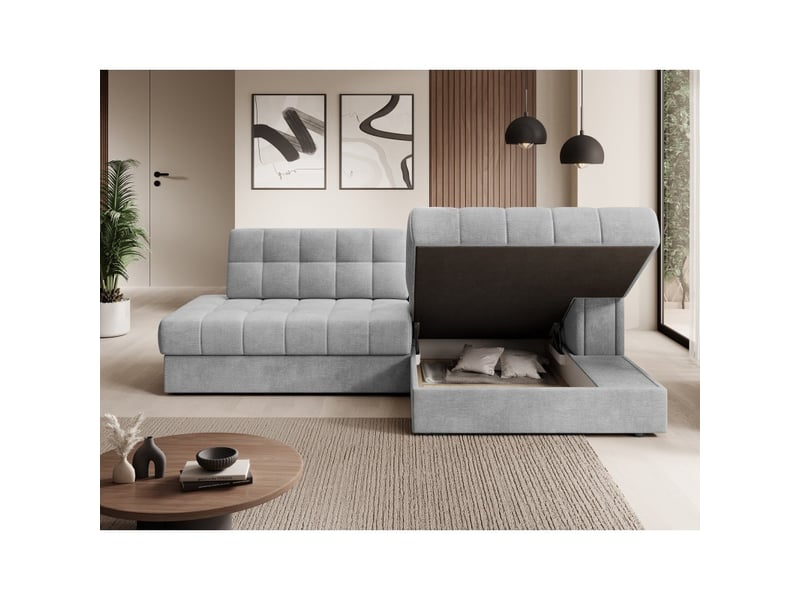 Canapé d'angle convertible cubito gris 240 cm avec coffre et couchage - Conforama D