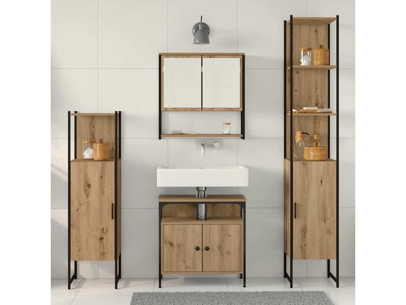 Ensemble de mobilier de salle de bain 4 pc chêne artisanal cf64501 - Conforama D