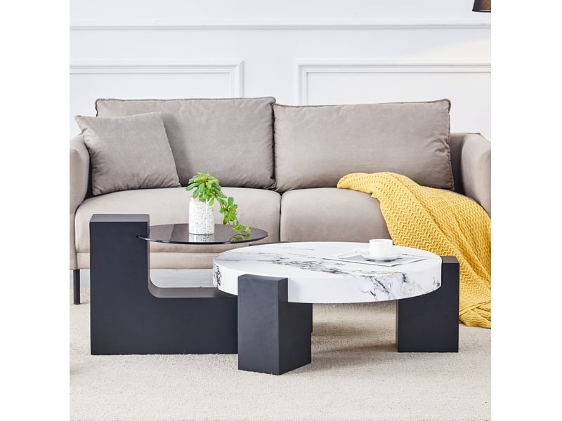 Tables rondes 61x61x44 cm démontables mdf blanc et noir  - Conforama B