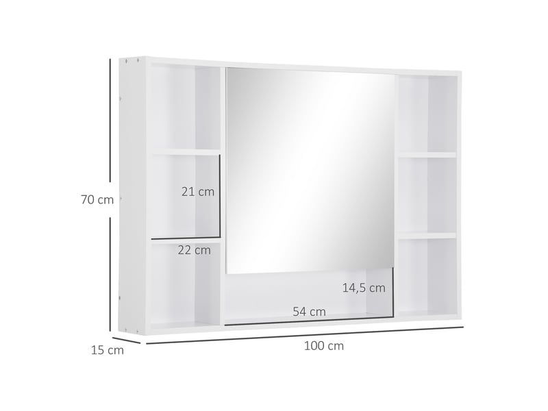  Armoire murale salle de bain avec miroir, meuble salle de bain, blanc, 7 étagères ouvertes et placard,100 x 15 x 70 cm  - Conforama C