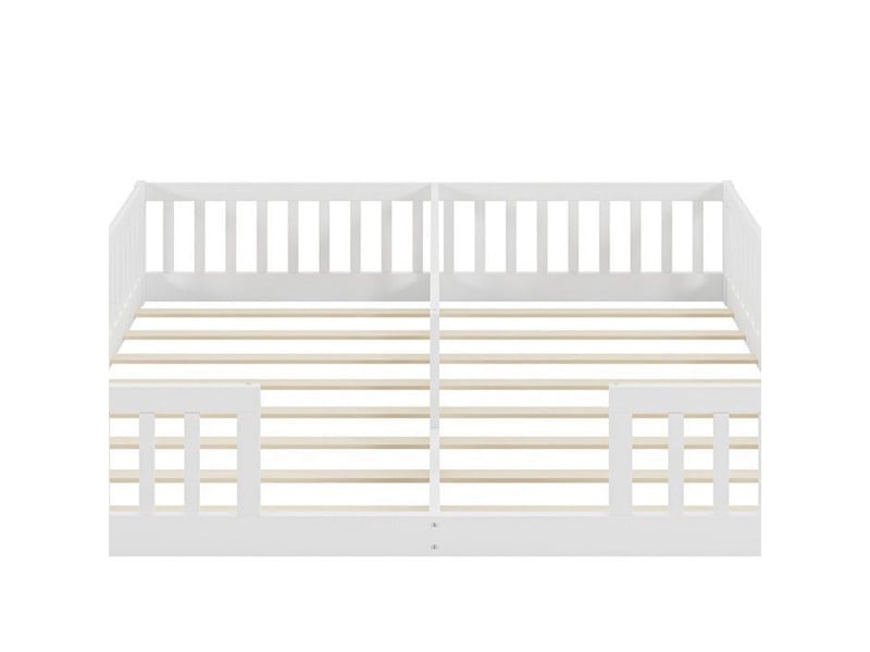  Lit enfant avec garde-corps - 90x200 cm - blanc - bois de pin - sommier à lattes - barrières de sécurité CYQ-N636P206438K - Conforama E