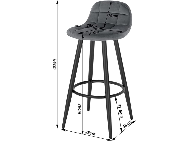 Lot de 4 tabourets de bar modernes.chaise de cuisine en velours+métal.hauteur d'assise.gris foncé  - Conforama D