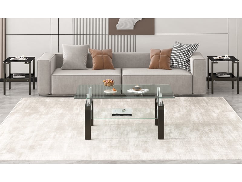  Table basse de salon en verre trempé transparent avec étagère en verre, 2 plateaux, 100 x 60 x 44 cm Fay Lum - Conforama D