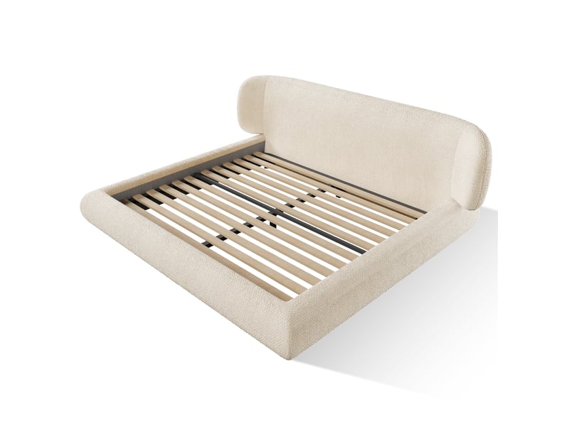  Lit rembourré en chenille beige 160x200 cm avec tête de lit arrondie Fay Lum - Conforama W