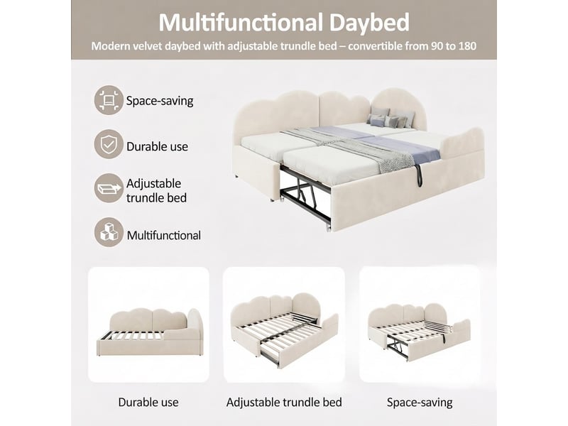  Lit jeune, 205,5x188,5x88 cm, extensible, beige LDU00639AAA-conf-NEW - Conforama W