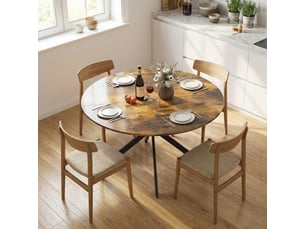 Table de salle à manger pour 4 personnes avec pieds en acier croisés, marron rustique, diamètre 120 cm