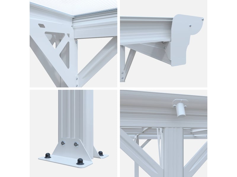  Carport aluminium. Polycarbonate et acier inoxydable 15m² blanc - 1 voiture max. - le born  - Conforama E