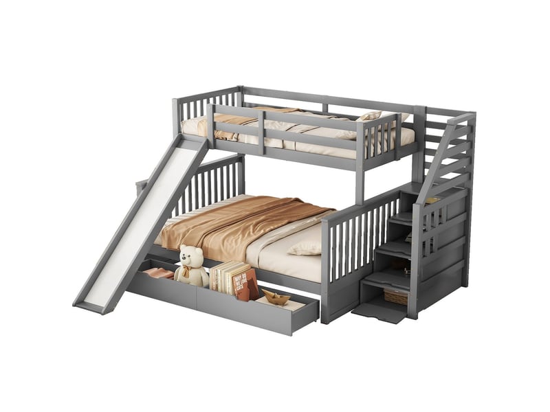  Lit superposé 90x200, sécurisé gain de place avec tiroirs et toboggan lit superposé enfant  - Conforama E