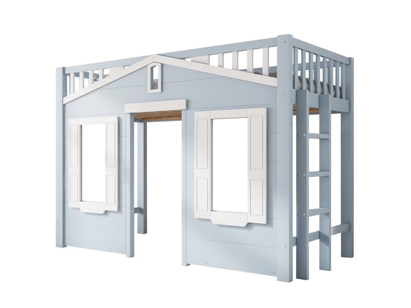  Lit mezzanine enfant 90x200 cm – bleu et blanc – échelle réversible, espace sous lit 105 cm – sans matelas  - Conforama A