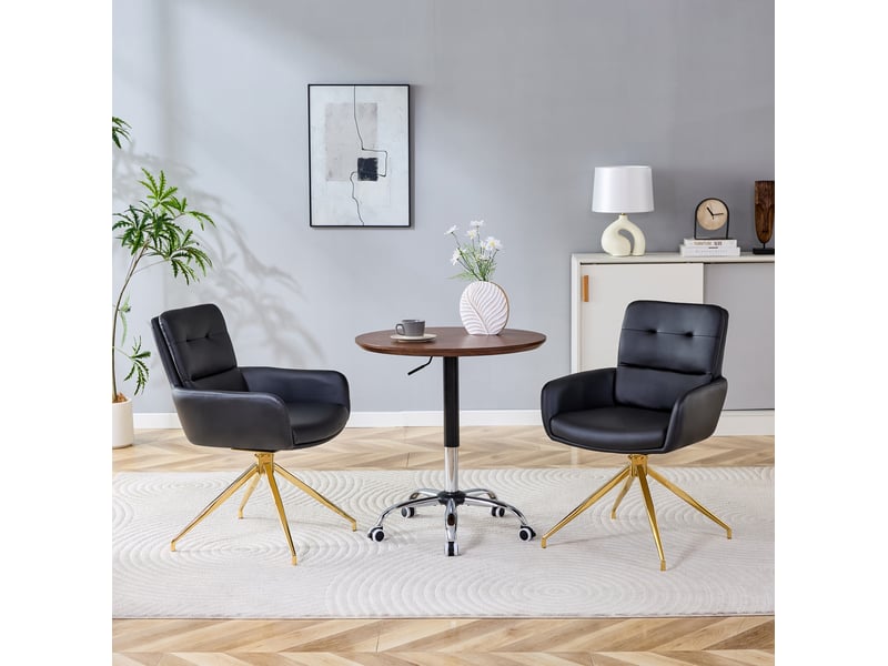 Lot de 2 chaises de salle à manger 49x50x85 cm pivotantes 360°, noir+doré, fauteuil de table, pour cuisine, structure métallique+pu  - Conforama D