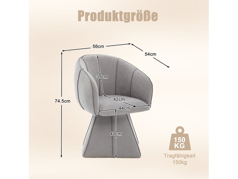  Fauteuil pivotant avec dossier haut ergonomique et accoudoirs, pour chambre et salon en chenille grise 56 × 54 × 74,5 cm  - Conforama C