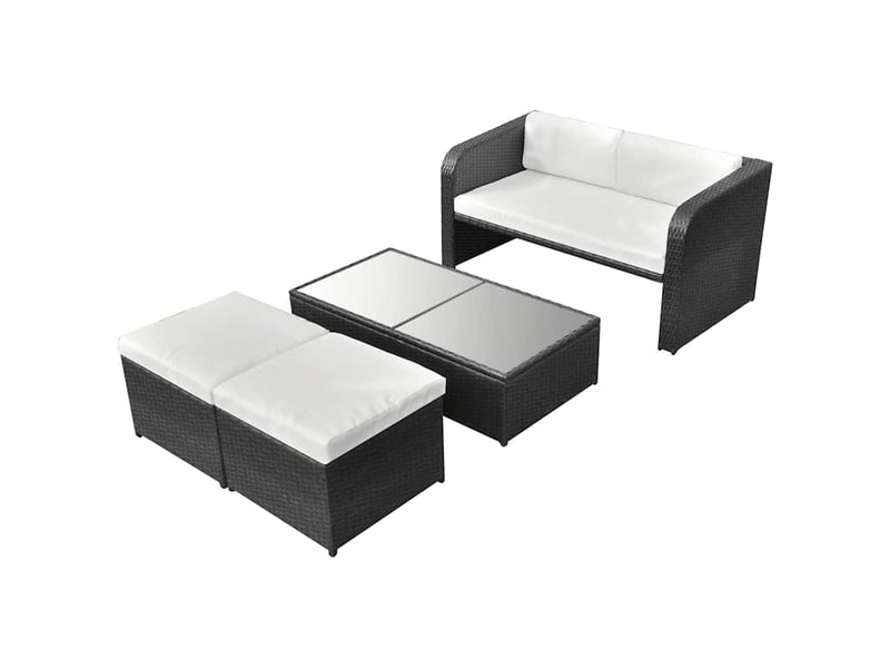  Ensemble de mobilier d'extérieur, salon de jardin 4 pcs avec coussins résine tressée noir shl9205  - Conforama B